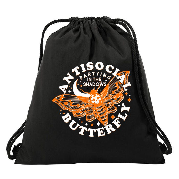 Funny Antisocial Butterfly Moth Partying In The Shadows Drawstring Bag