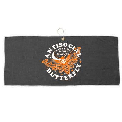 Funny Antisocial Butterfly Moth Partying In The Shadows Large Microfiber Waffle Golf Towel