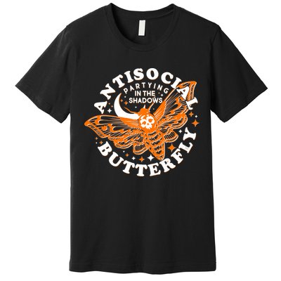 Funny Antisocial Butterfly Moth Partying In The Shadows Premium T-Shirt
