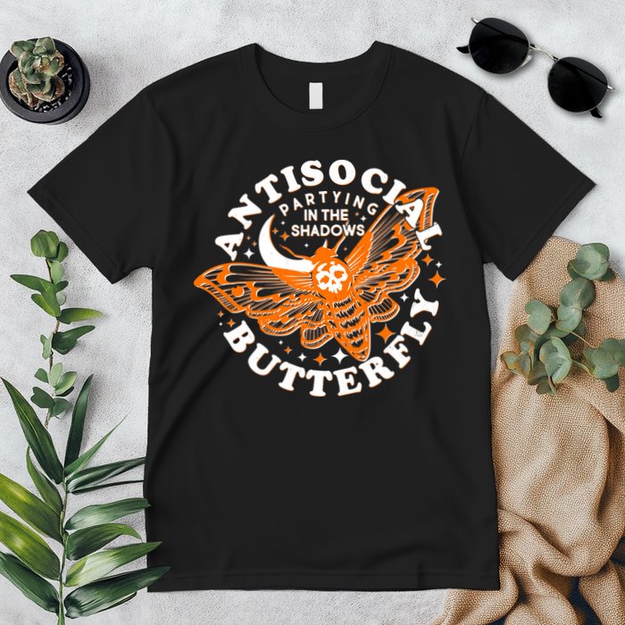 Funny Antisocial Butterfly Moth Partying In The Shadows Premium T-Shirt