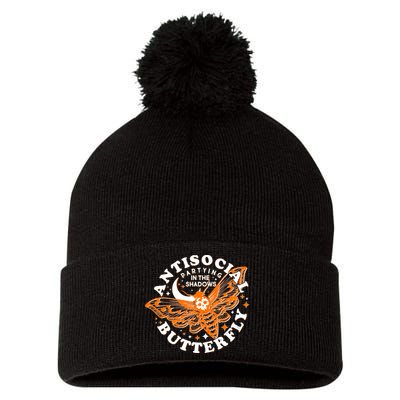 Funny Antisocial Butterfly Moth Partying In The Shadows Pom Pom 12in Knit Beanie