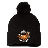 Funny Antisocial Butterfly Moth Partying In The Shadows Pom Pom 12in Knit Beanie