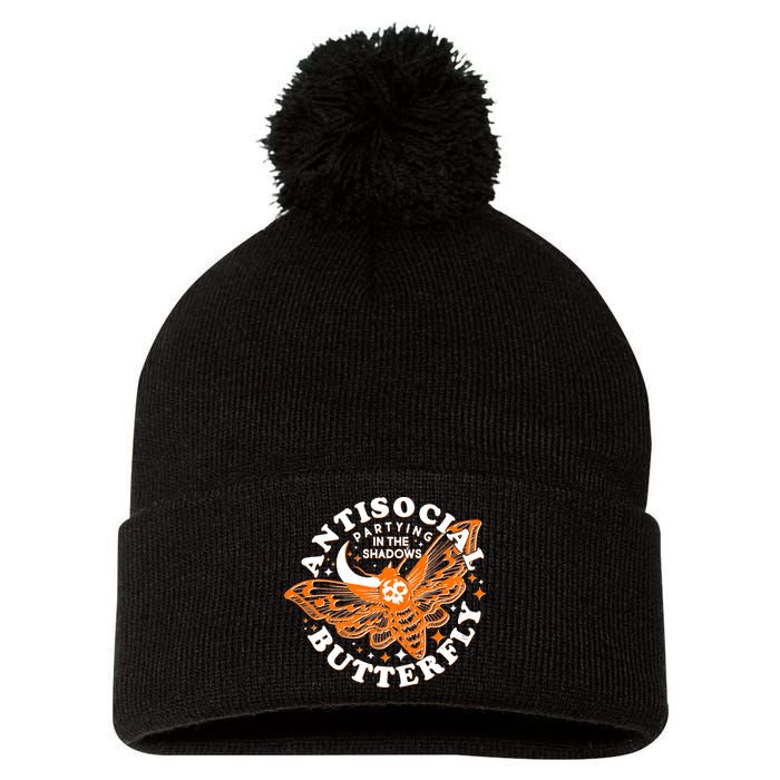Funny Antisocial Butterfly Moth Partying In The Shadows Pom Pom 12in Knit Beanie