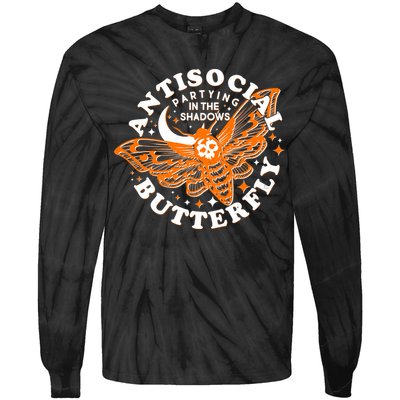 Funny Antisocial Butterfly Moth Partying In The Shadows Tie-Dye Long Sleeve Shirt