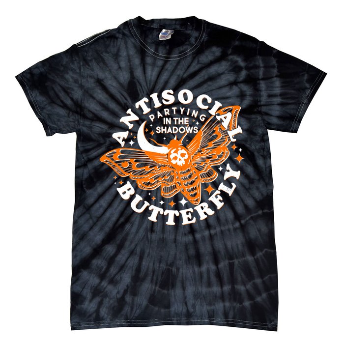 Funny Antisocial Butterfly Moth Partying In The Shadows Tie-Dye T-Shirt