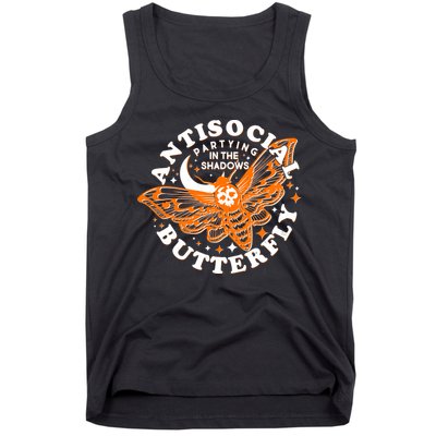 Funny Antisocial Butterfly Moth Partying In The Shadows Tank Top