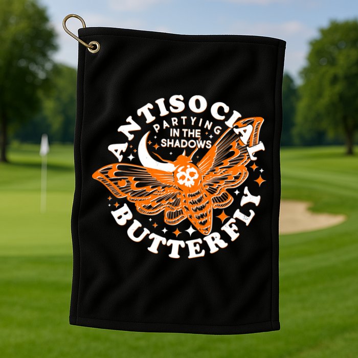 Funny Antisocial Butterfly Moth Partying In The Shadows Golf Towel