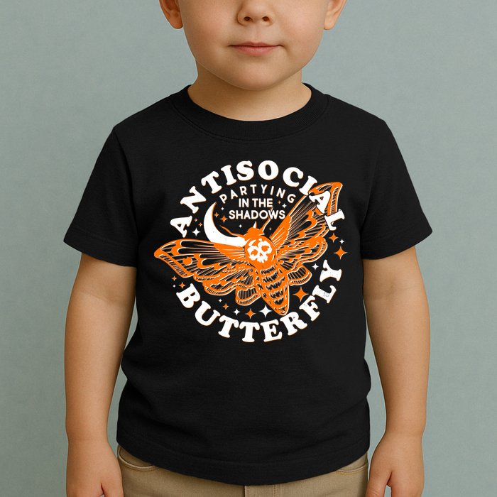 Funny Antisocial Butterfly Moth Partying In The Shadows Toddler T-Shirt