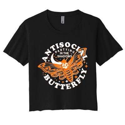 Funny Antisocial Butterfly Moth Partying In The Shadows Crop Top