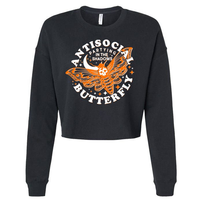 Funny Antisocial Butterfly Moth Partying In The Shadows Cropped Pullover Crew