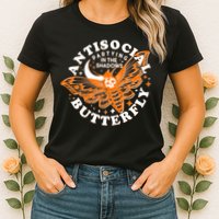 Funny Antisocial Butterfly Moth Partying In The Shadows Womens T-Shirt