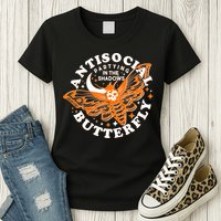 Funny Antisocial Butterfly Moth Partying In The Shadows Womens T-Shirt