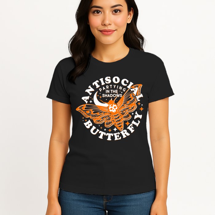 Funny Antisocial Butterfly Moth Partying In The Shadows Womens T-Shirt
