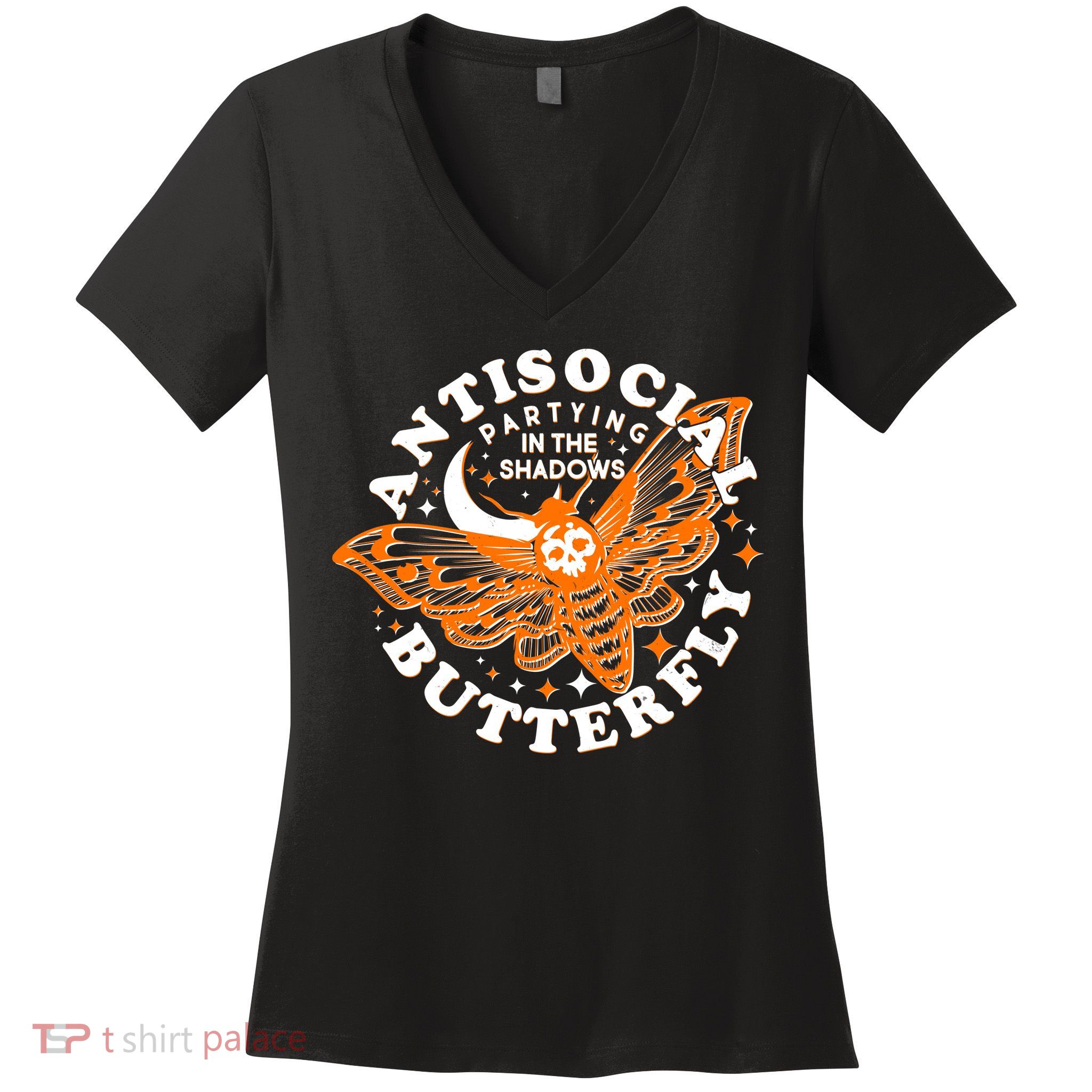 Funny Antisocial Butterfly Moth Partying In The Shadows Women's V-Neck T-Shirt