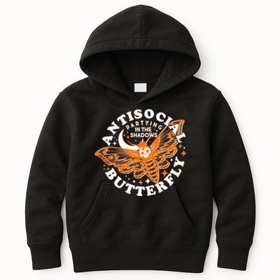Funny Antisocial Butterfly Moth Partying In The Shadows Kids Hoodie