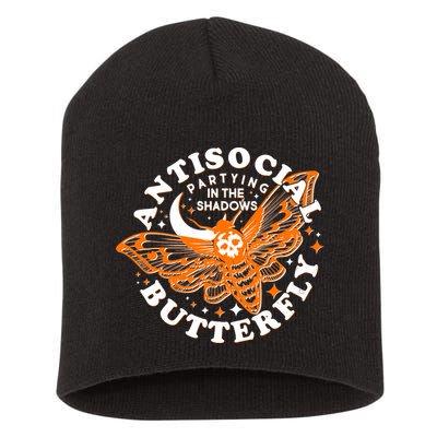 Funny Antisocial Butterfly Moth Partying In The Shadows Short Acrylic Beanie