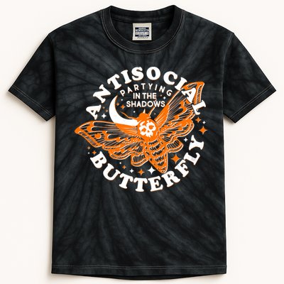 Funny Antisocial Butterfly Moth Partying In The Shadows Kids Tie-Dye T-Shirt