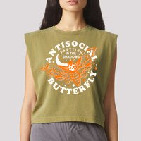Funny Antisocial Butterfly Moth Partying In The Shadows Garment-Dyed Women's Muscle Tee