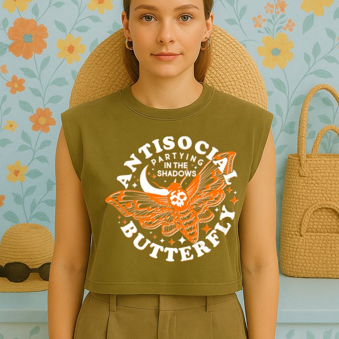 Funny Antisocial Butterfly Moth Partying In The Shadows Garment-Dyed Women's Muscle Tee