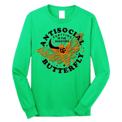 Funny Antisocial Butterfly Moth Partying In The Shadows Long Sleeve Shirt