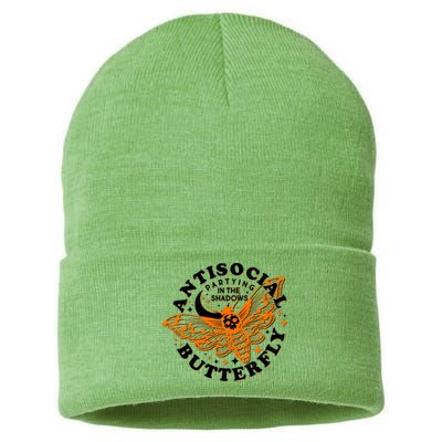 Funny Antisocial Butterfly Moth Partying In The Shadows Sustainable Knit Beanie