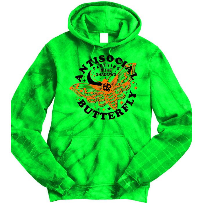 Funny Antisocial Butterfly Moth Partying In The Shadows Tie Dye Hoodie
