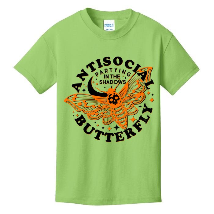Funny Antisocial Butterfly Moth Partying In The Shadows Kids T-Shirt
