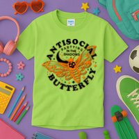 Funny Antisocial Butterfly Moth Partying In The Shadows Kids T-Shirt