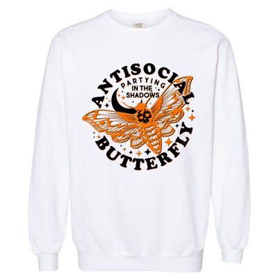 Funny Antisocial Butterfly Moth Partying In The Shadows Garment-Dyed Sweatshirt