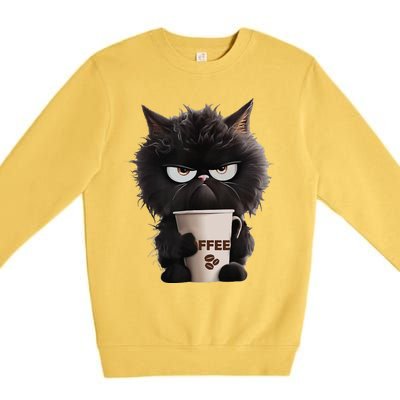 Funny Angry Black Cat Drinking Coffee Loves Coffee Pet Premium Crewneck Sweatshirt