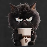 Funny Angry Black Cat Drinking Coffee Loves Coffee Pet 7 Panel Mesh Trucker Snapback Hat