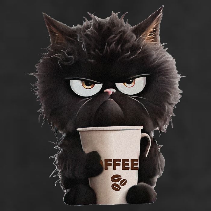 Funny Angry Black Cat Drinking Coffee Loves Coffee Pet 7 Panel Mesh Trucker Snapback Hat