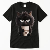 Funny Angry Black Cat Drinking Coffee Loves Coffee Pet Tall T-Shirt