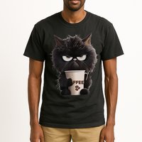 Funny Angry Black Cat Drinking Coffee Loves Coffee Pet Tall T-Shirt