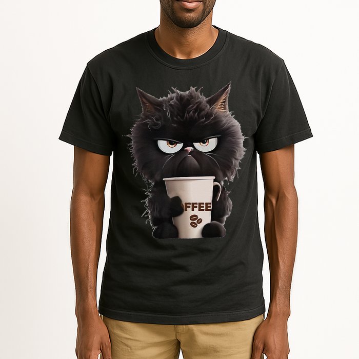 Funny Angry Black Cat Drinking Coffee Loves Coffee Pet Tall T-Shirt