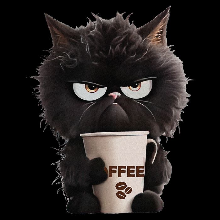 Funny Angry Black Cat Drinking Coffee Loves Coffee Pet Tall T-Shirt