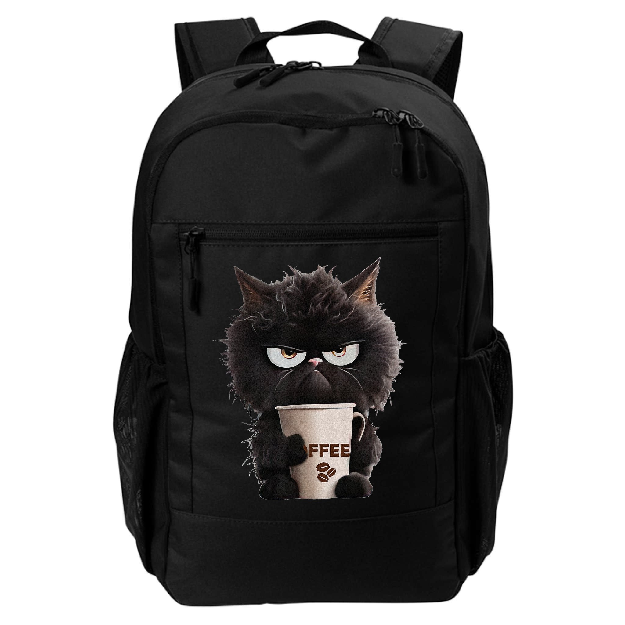 Funny Angry Black Cat Drinking Coffee Loves Coffee Pet Backpack