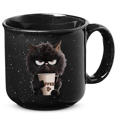 Funny Angry Black Cat Drinking Coffee Loves Coffee Pet 15oz Campfire Ceramic Mug