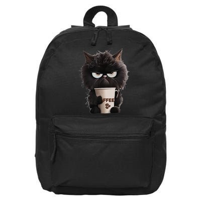 Funny Angry Black Cat Drinking Coffee Loves Coffee Pet 16 in Basic Backpack