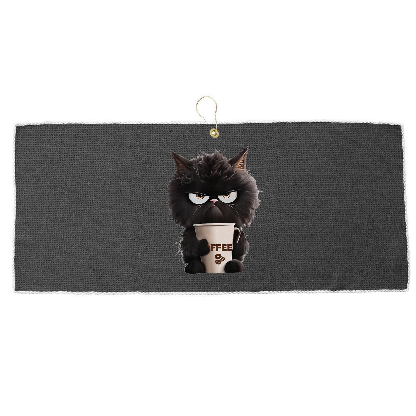 Funny Angry Black Cat Drinking Coffee Loves Coffee Pet Large Microfiber Waffle Golf Towel
