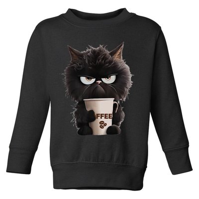 Funny Angry Black Cat Drinking Coffee Loves Coffee Pet Toddler Sweatshirt