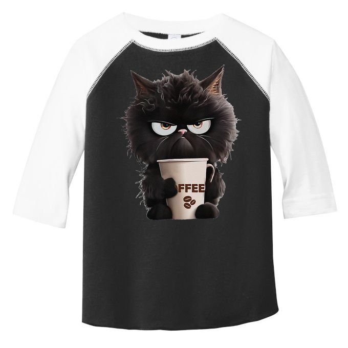 Funny Angry Black Cat Drinking Coffee Loves Coffee Pet Toddler Fine Jersey T-Shirt
