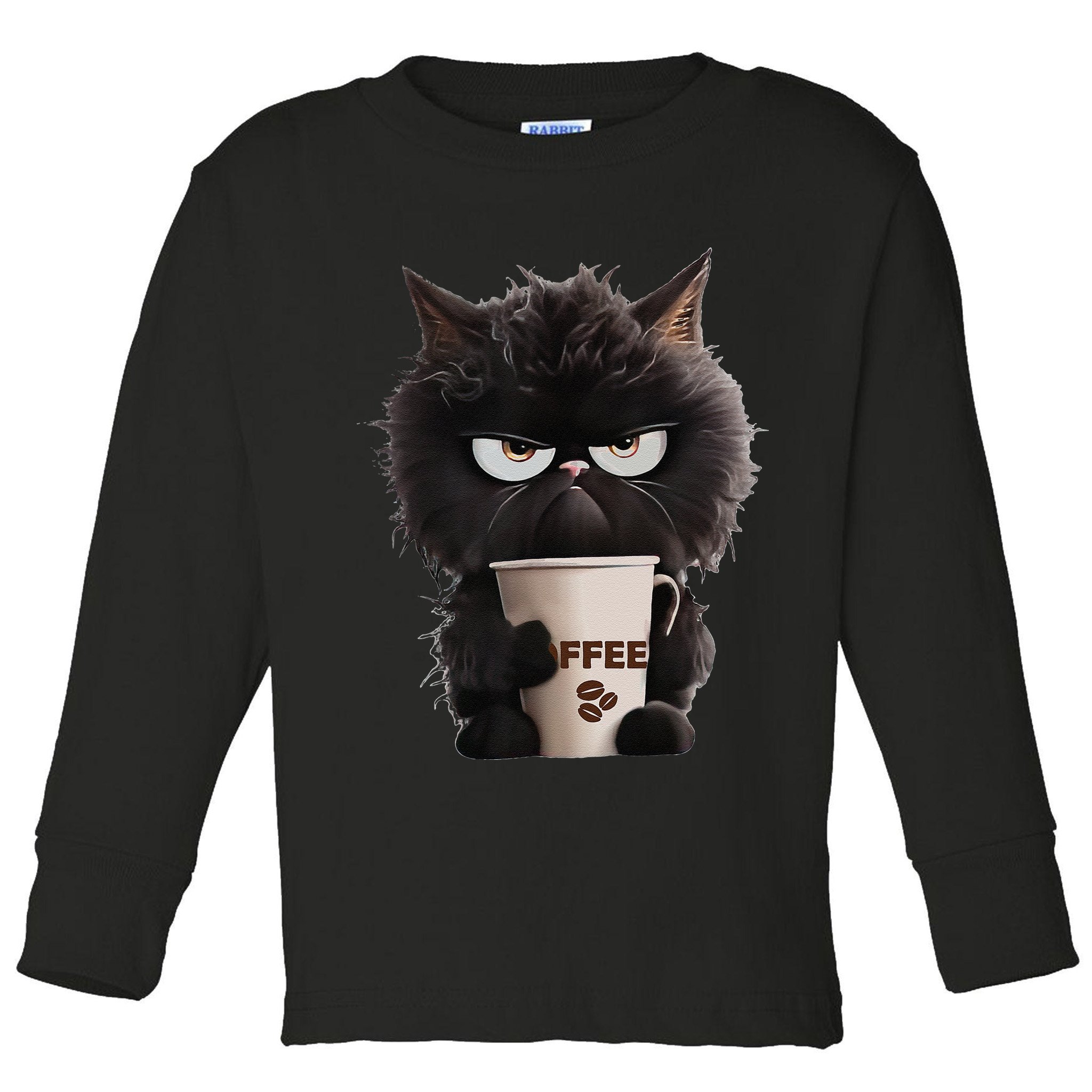 Funny Angry Black Cat Drinking Coffee Loves Coffee Pet Toddler Long Sleeve Shirt