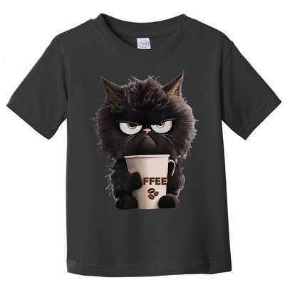 Funny Angry Black Cat Drinking Coffee Loves Coffee Pet Toddler T-Shirt