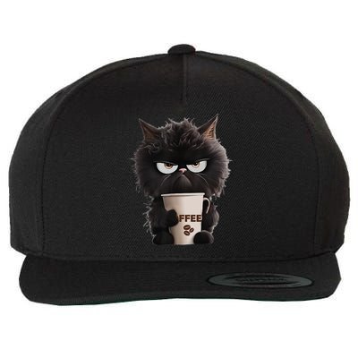 Funny Angry Black Cat Drinking Coffee Loves Coffee Pet Wool Snapback Cap