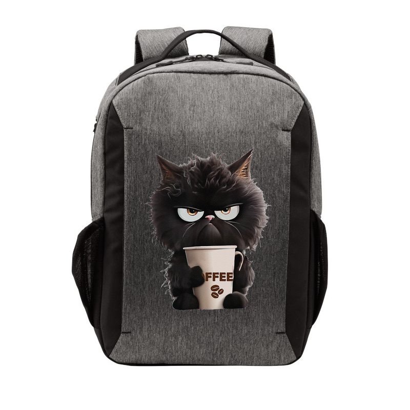 Funny Angry Black Cat Drinking Coffee Loves Coffee Pet Vector Backpack