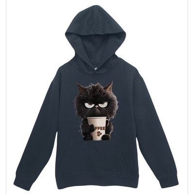 Funny Angry Black Cat Drinking Coffee Loves Coffee Pet Urban Pullover Hoodie