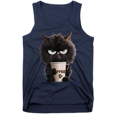 Funny Angry Black Cat Drinking Coffee Loves Coffee Pet Tank Top