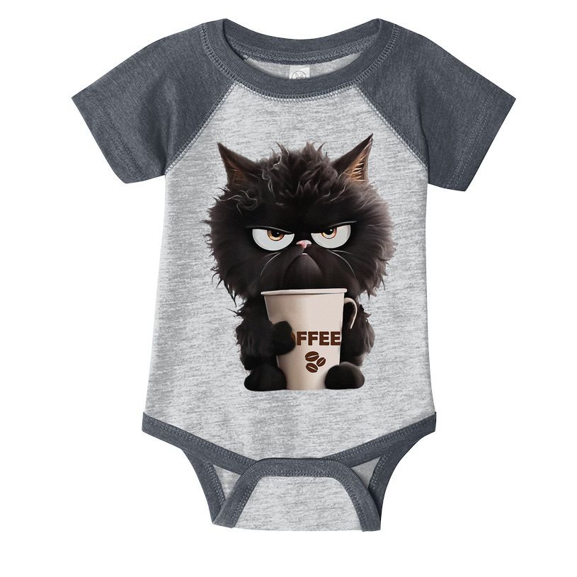 Funny Angry Black Cat Drinking Coffee Loves Coffee Pet Infant Baby Jersey Bodysuit