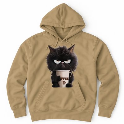 Funny Angry Black Cat Drinking Coffee Loves Coffee Pet Hoodie